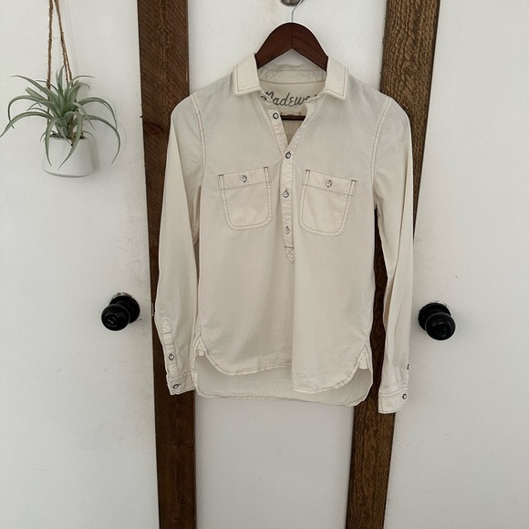 Madewell Denim Shirt Women’s Size XS Long Sleeve Popover Shirt Off-White Western - Picture 9 of 16